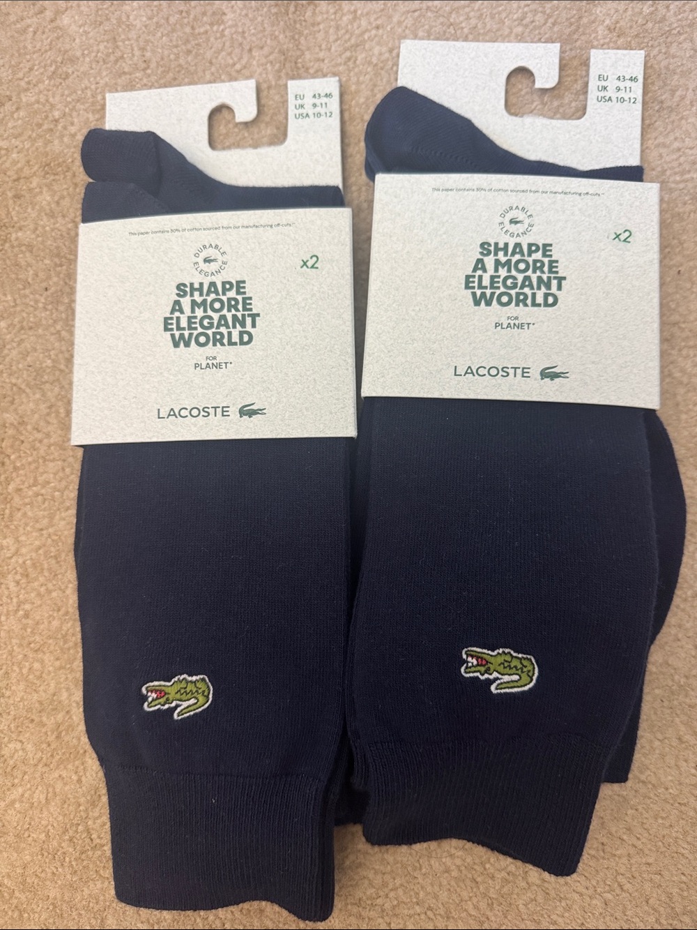 Lacoste Men's Dark Navy Crew Socks with Embroidered Crocodile – 2-Pack